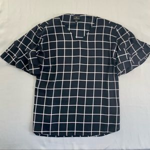 WORTHINGTON | Checkered Ruffle Sleeve Blouse; Women’s Size XL